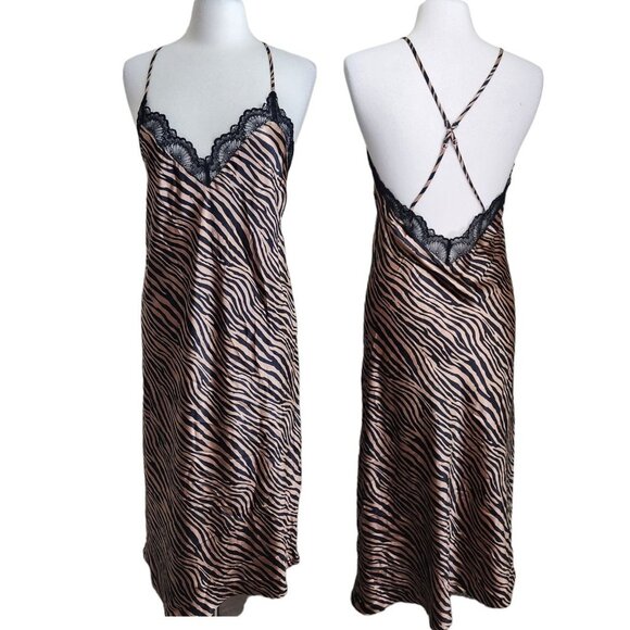 INC International Concepts Slip Dress Long Night Gown Size‎ M Animal Print Lace - Picture 1 of 16